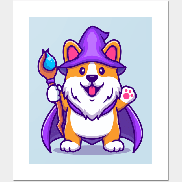 Cute Corgi Dog Wizard With Magic Wand Wall Art by Catalyst Labs